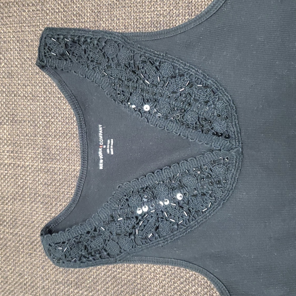New York & Company Black Beaded Tank Top